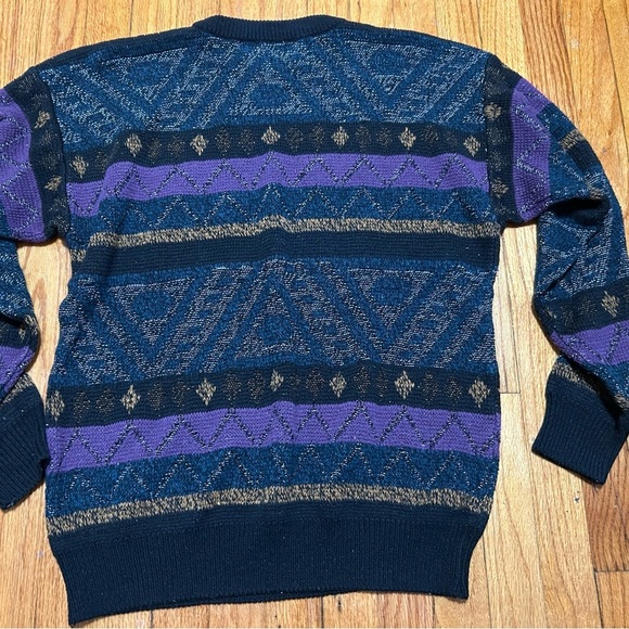 VTG Stefano Colorful Geometric Pattern Sweater Adult XL Black Purple Retro - Picture 11 of 11
